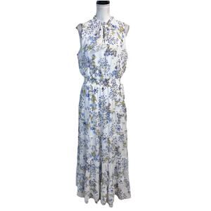 1. State Maxi Dress sz Large White Blue Floral Delphinium Tiered Boho Wedding